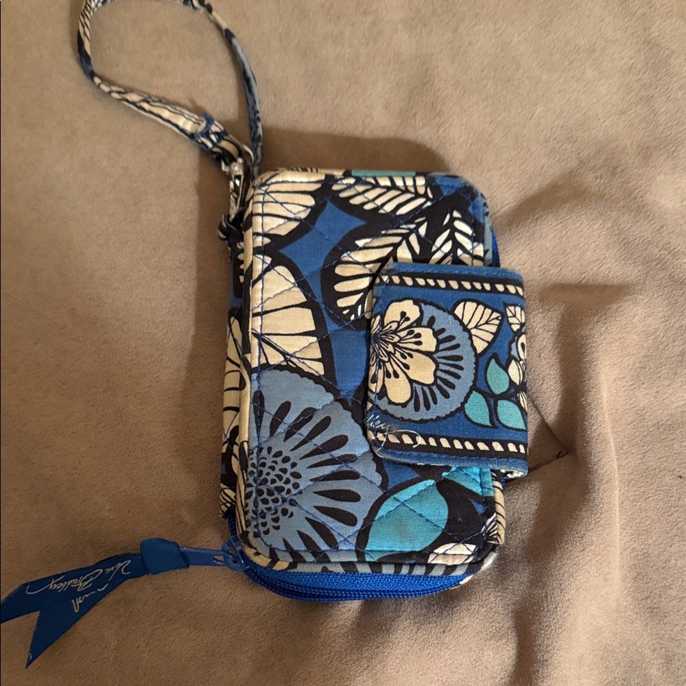 Vera Bradley Blue and Cream Floral Wristlet